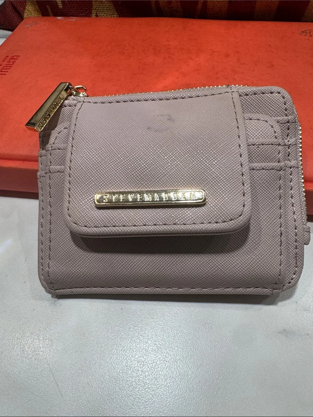 Steve Madden Light Blush Zip-Around Card Wallet with Flap Pocket